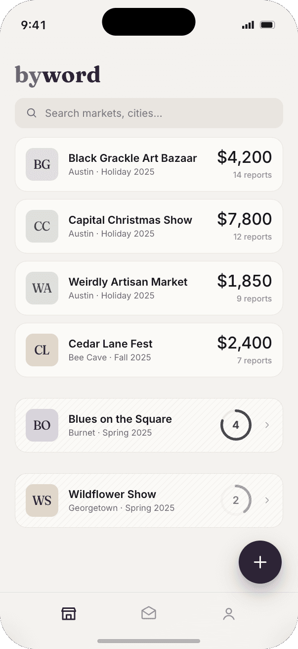 byword home screen with market sales